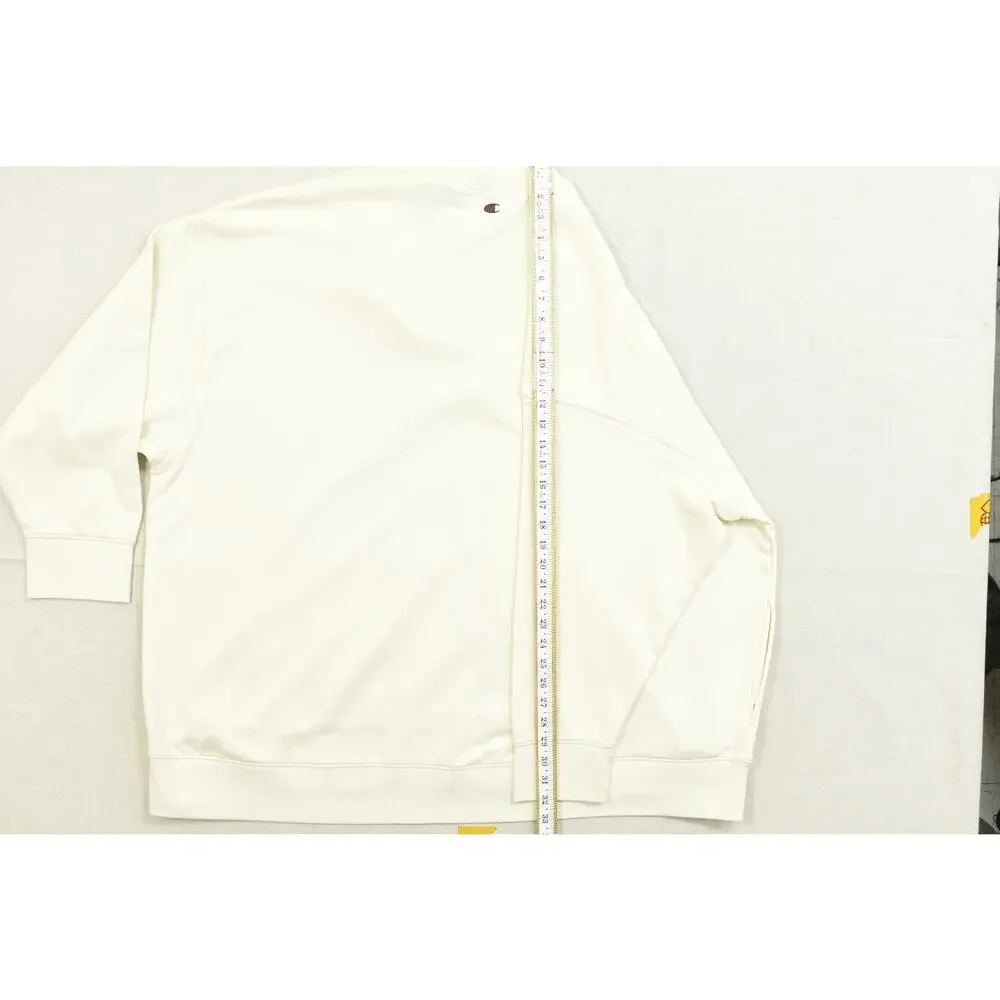 Champion 4X Cream V-Neck Sweatshirt Embroidered Logo Pockets Plus Size Oversized